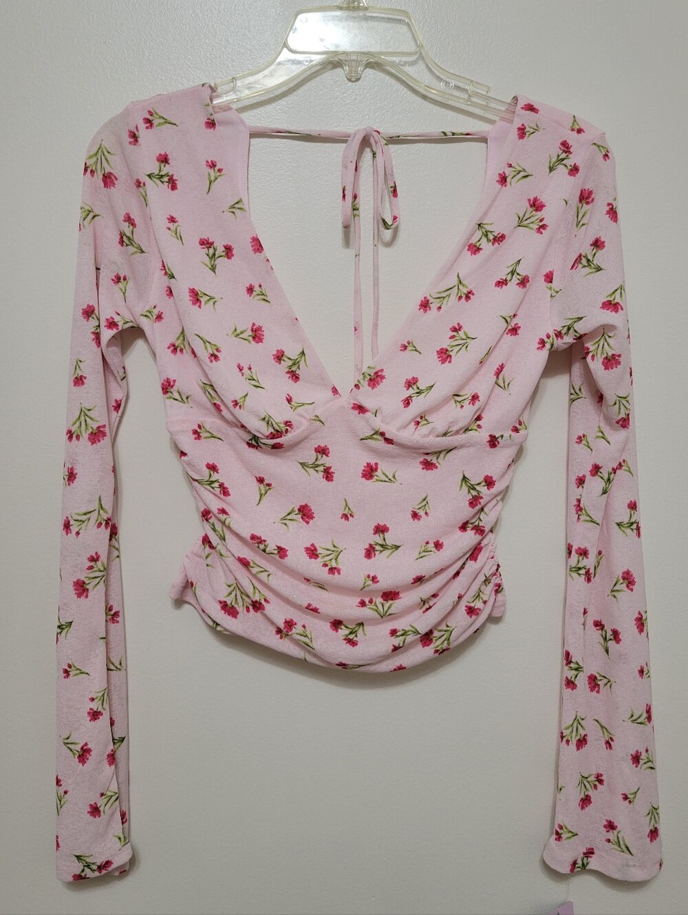 Nwt Wild Fable Pink Floral Vneck Tie Back Top